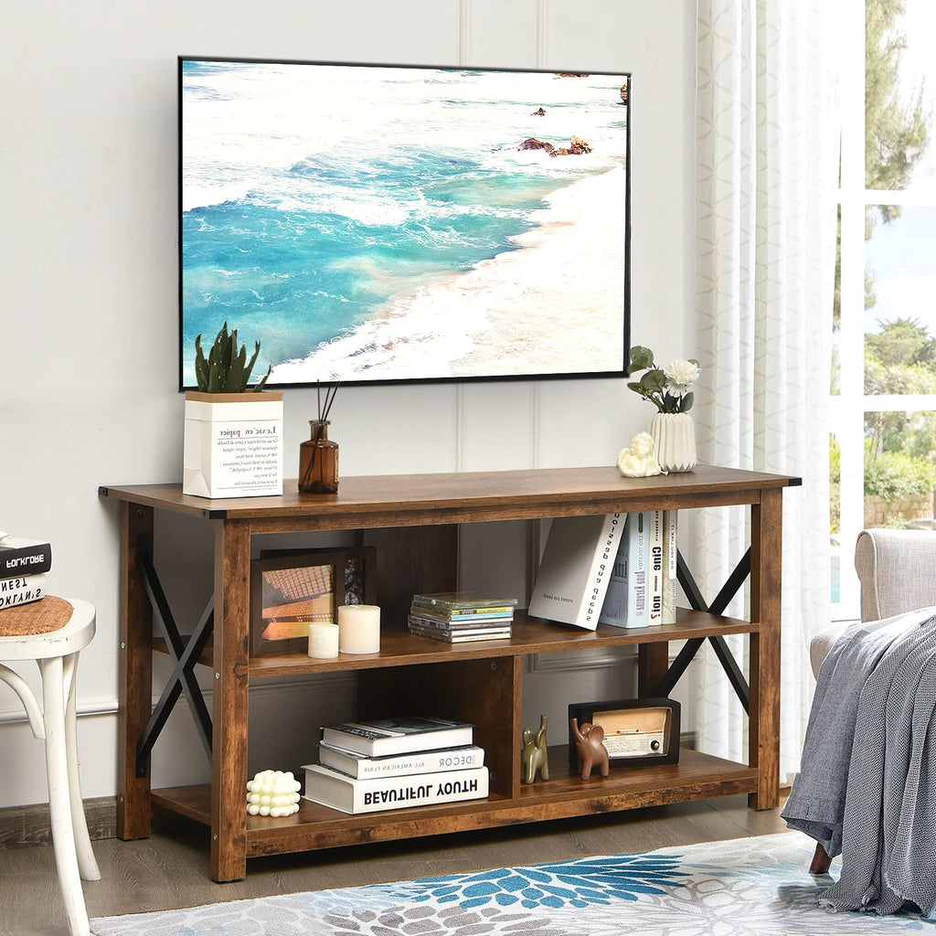Brown 3 Tier Wood TV Stand with Open Shelves A949