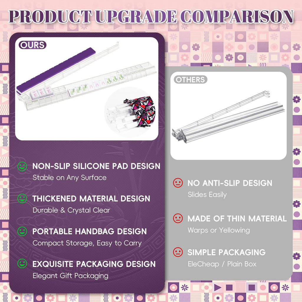 4 Pack Non-Slip Acrylic Mahjong Racks with Pushers I83023