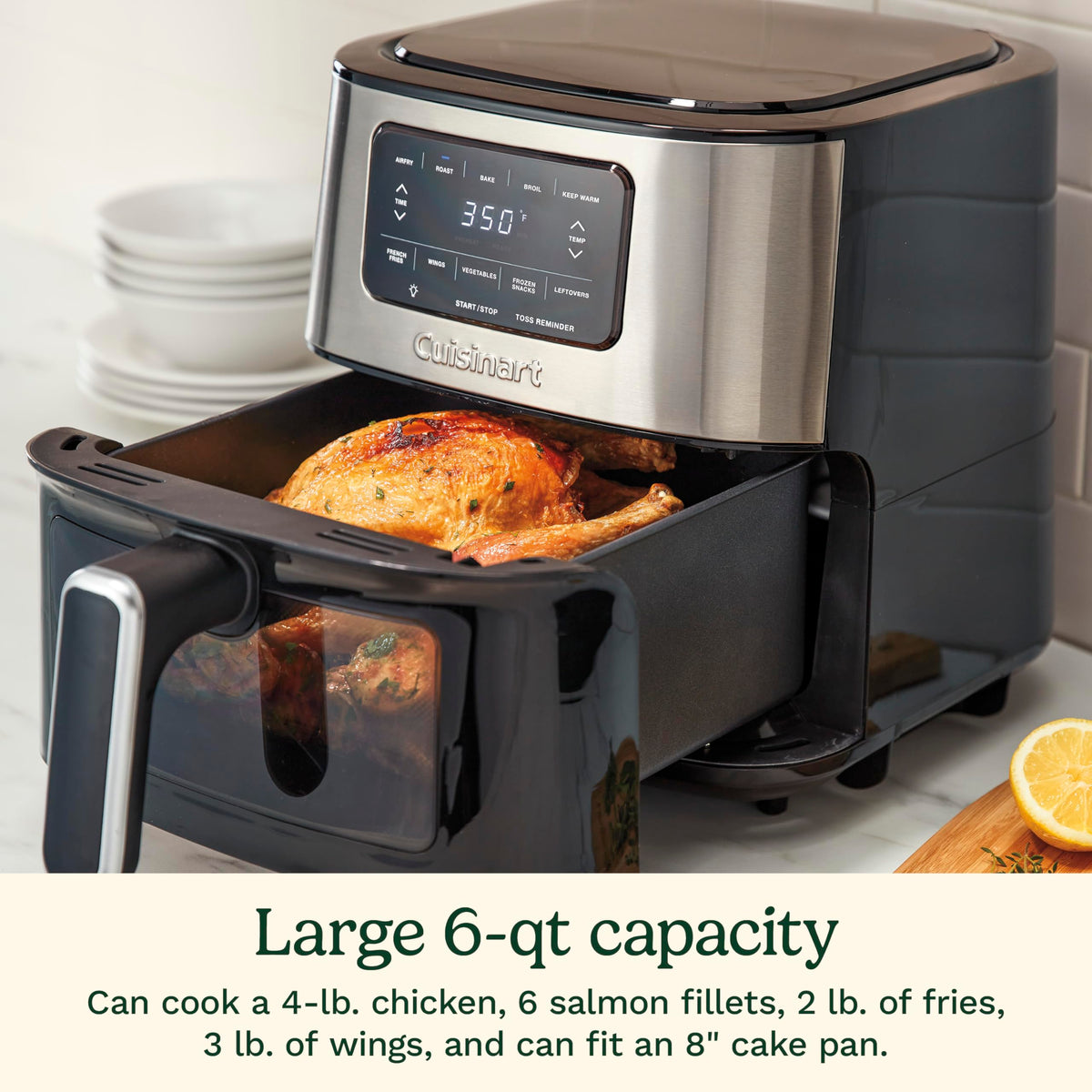 6-Quart Air Fryer with 5 Cooking Functions, Stainless Steel & Black T72029