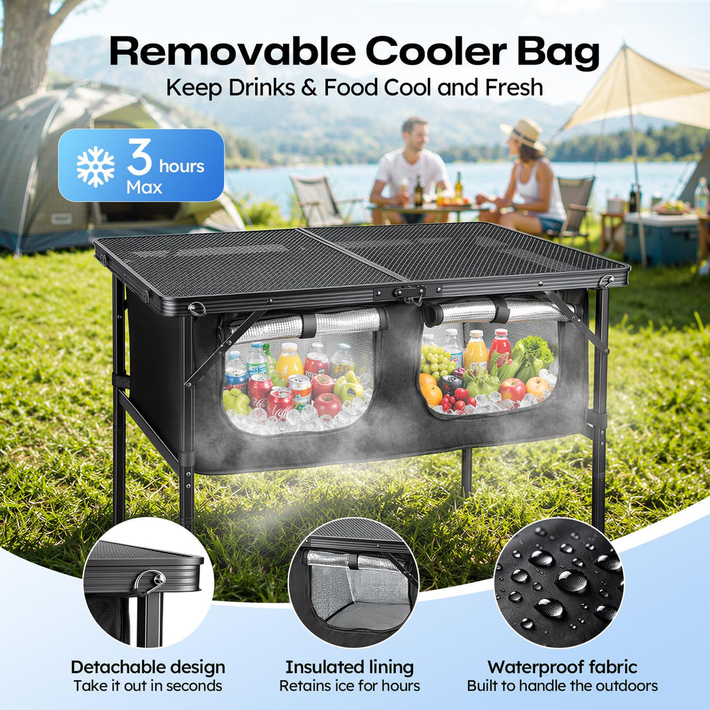Folding Camping Table with Storage and Cooler Bag K6845