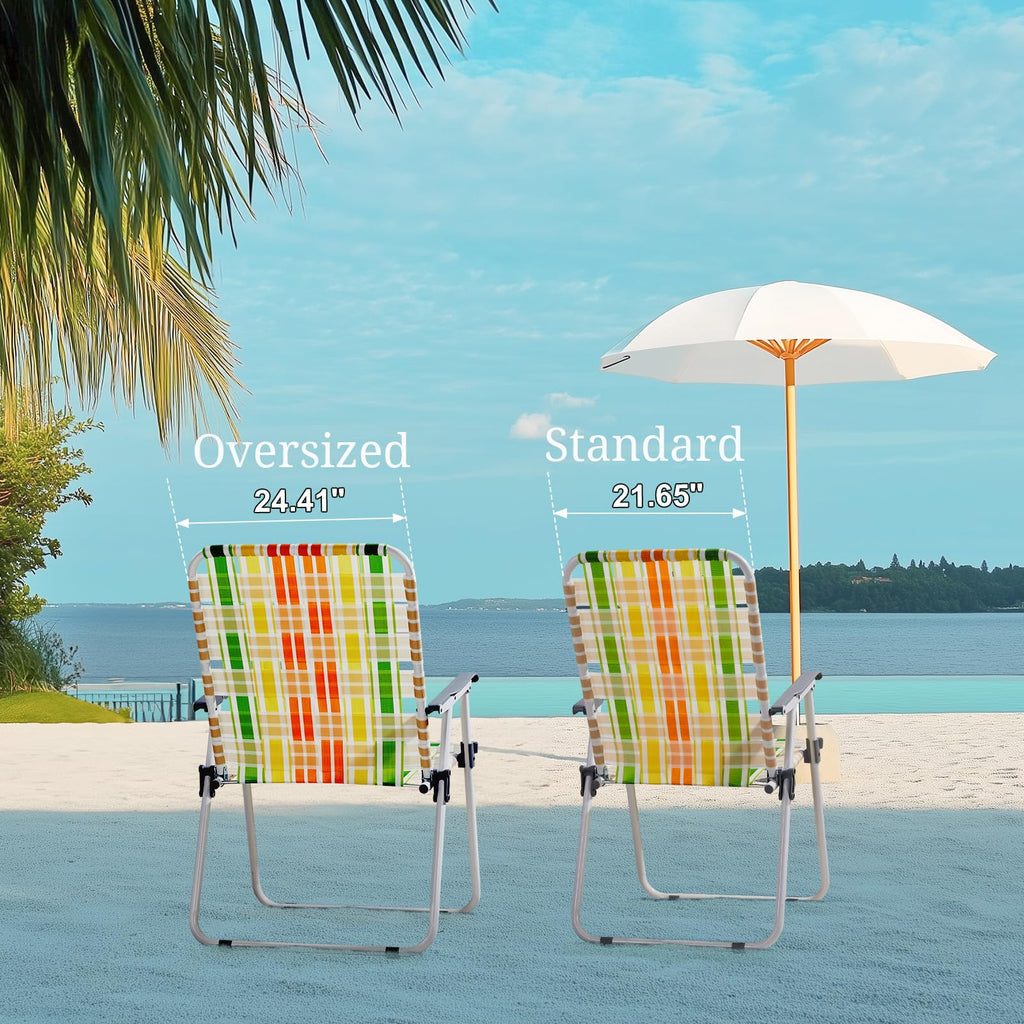 Oversize Webbed Folding Lawn Chair Set of 2 Yellow & Green S10632