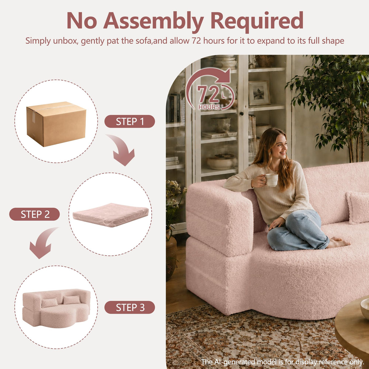 78" Pink Sherpa Futon Sofa Bed K273