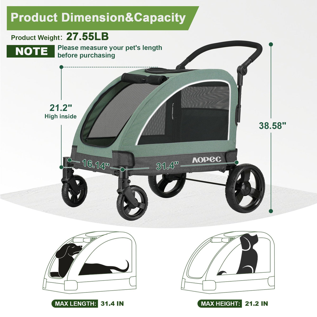 Green Dog Stroller 160 lbs Capacity T747