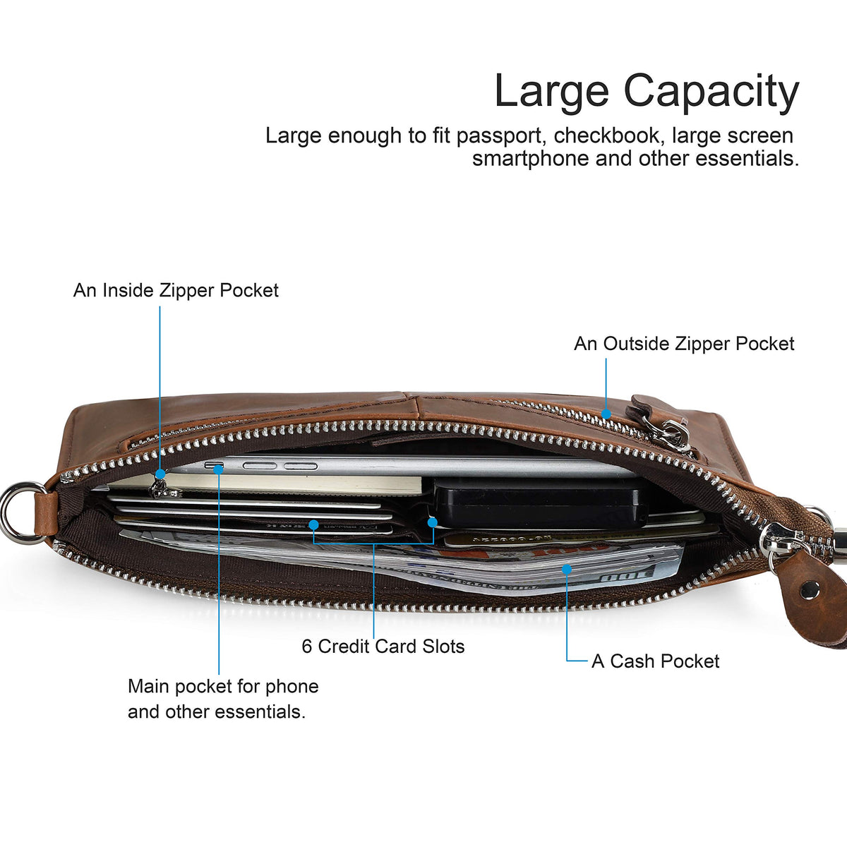 Genuine Leather Small Crossbody Bags Wristlet Wallet Purses F4195