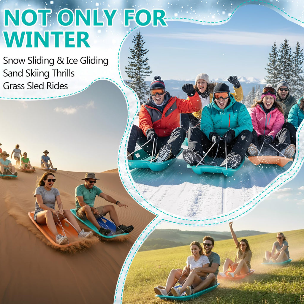 2 Pcs Plastic Snow Sled with Pull Rope and Handles Q724324