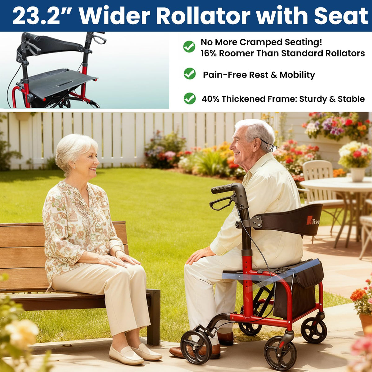 Bariatric Rollator Walker with Wide Seat W62527
