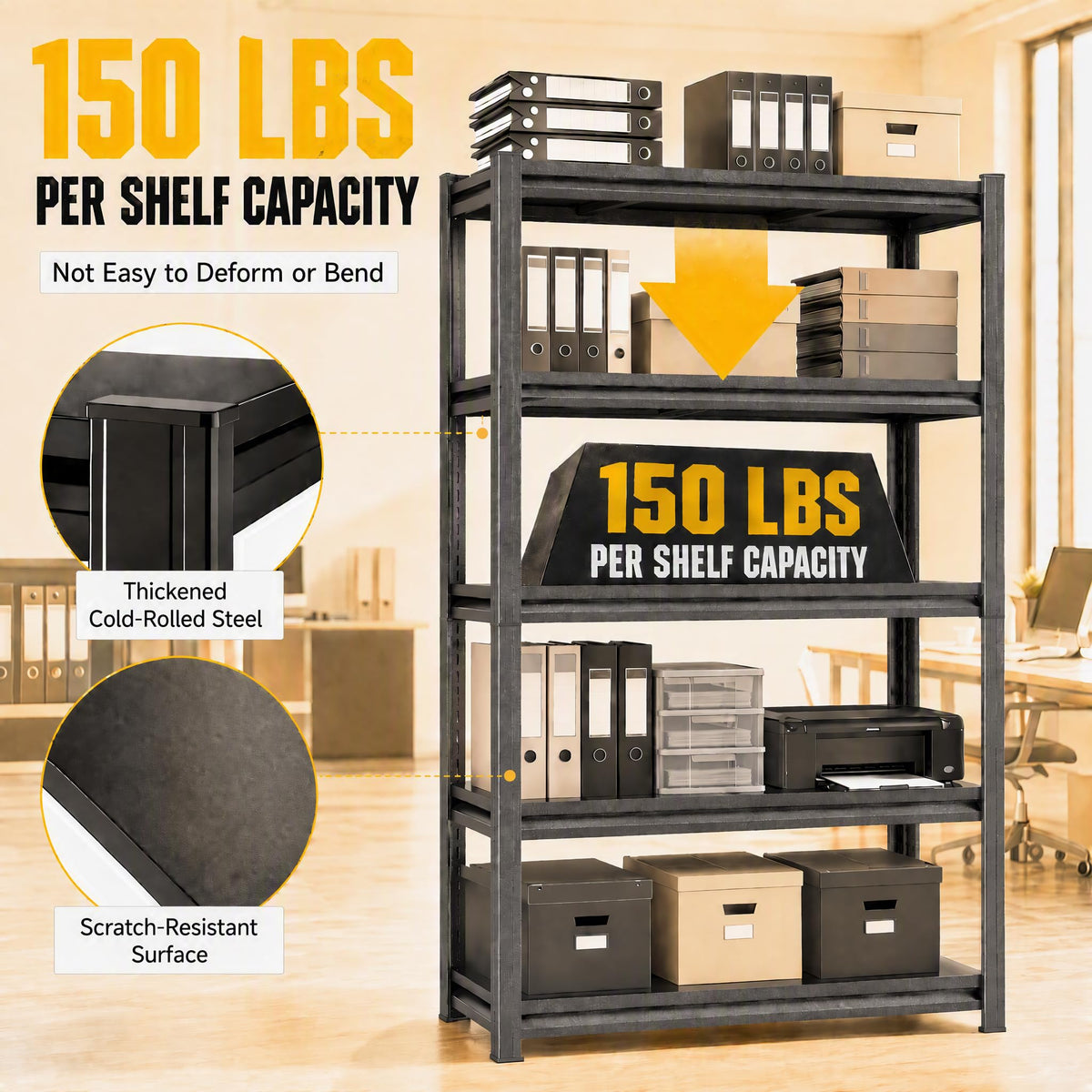 5 Tier Black Metal Bookshelf R627522