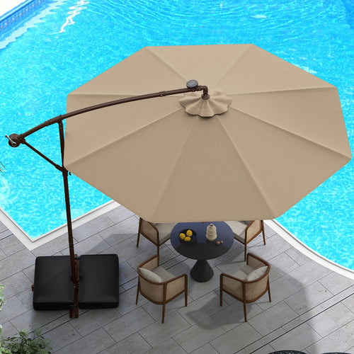 10FT Offset Patio Umbrella with Base and 40 Solar LED Lights E88365