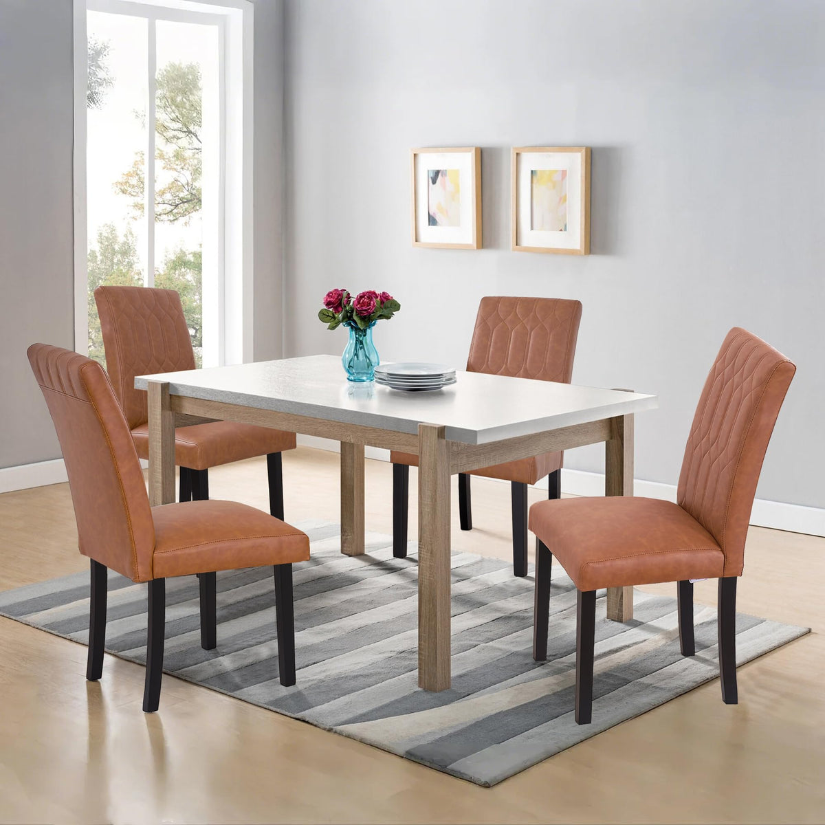 Upholstered Dining Chairs Set of 2 PU Leather Brown V6890