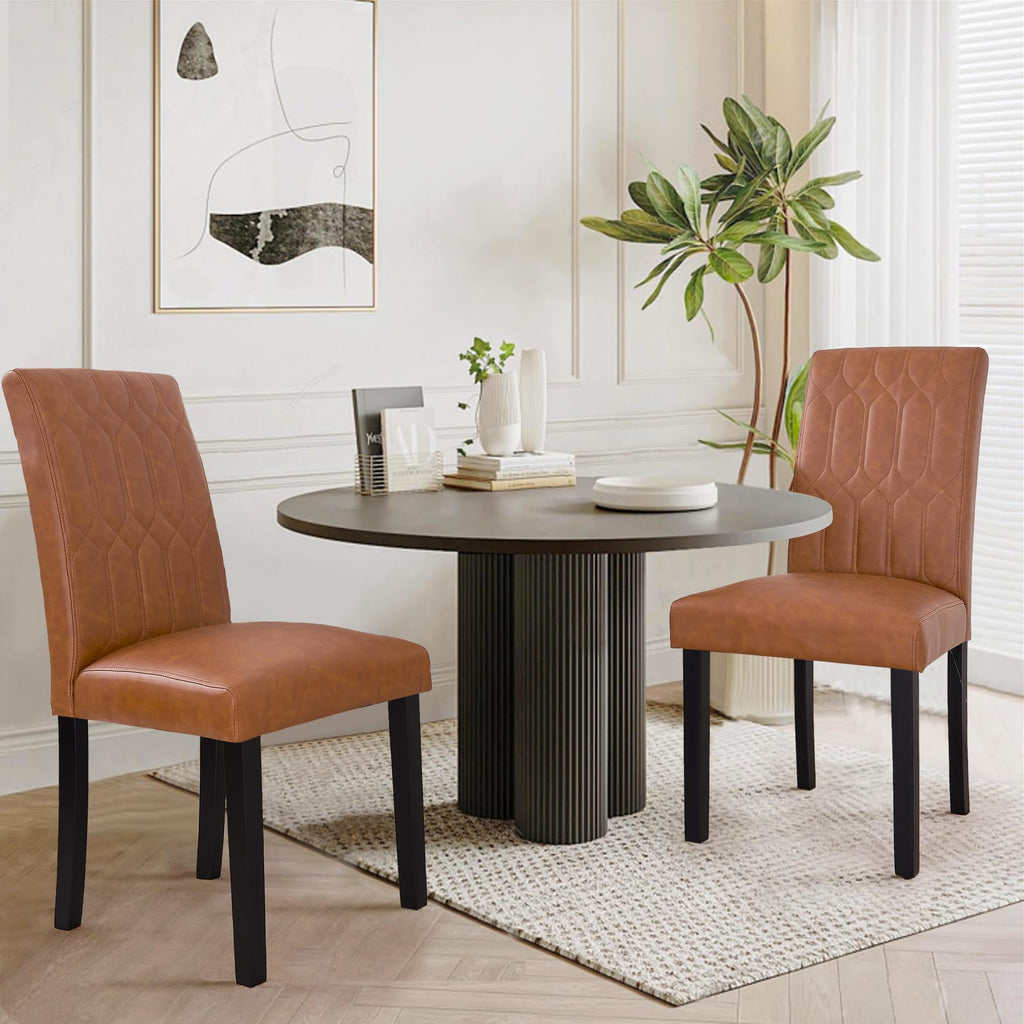 Upholstered Dining Chairs Set of 2 PU Leather Brown V6890
