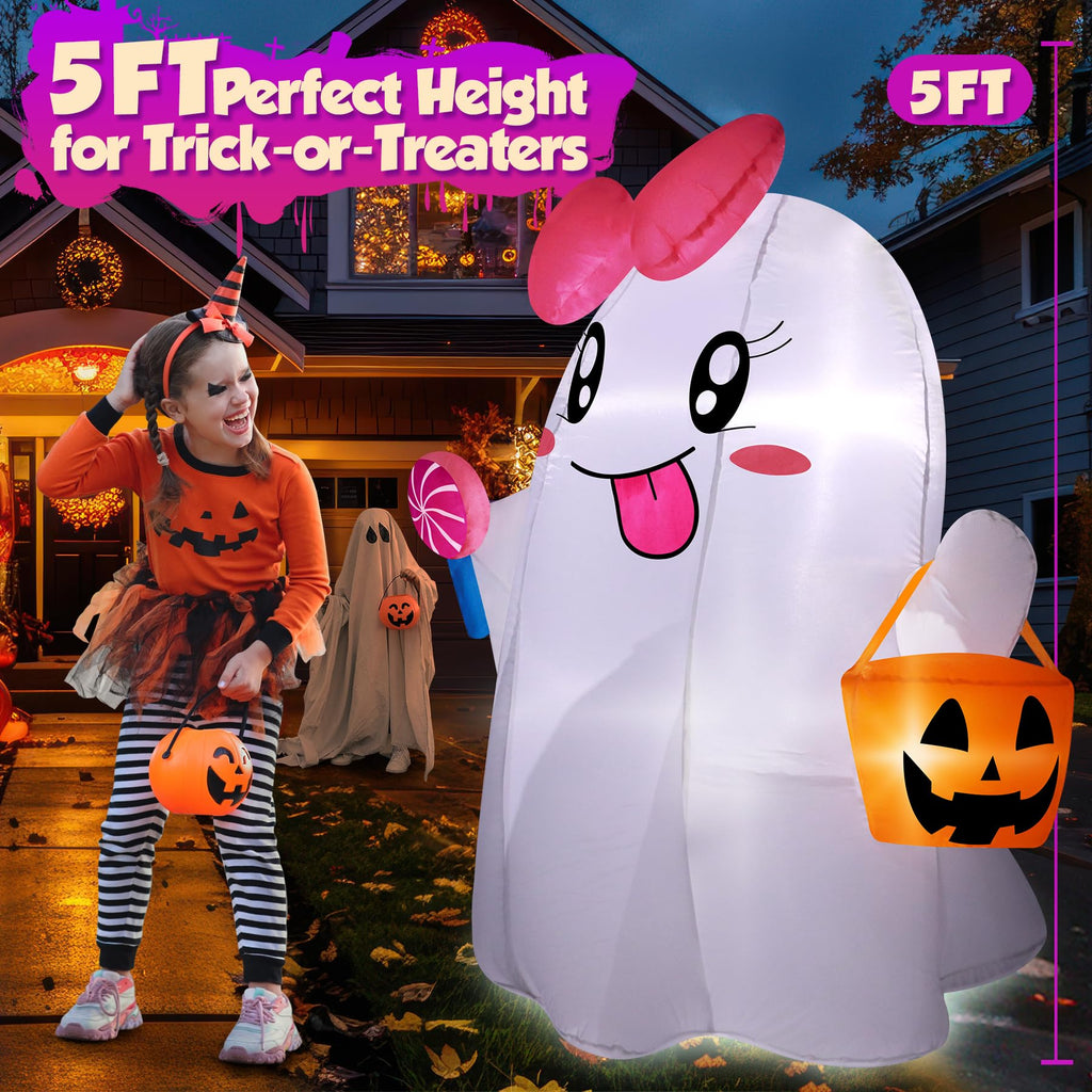 5FT Halloween Inflatables Ghost with Built-in LED Lights M144250