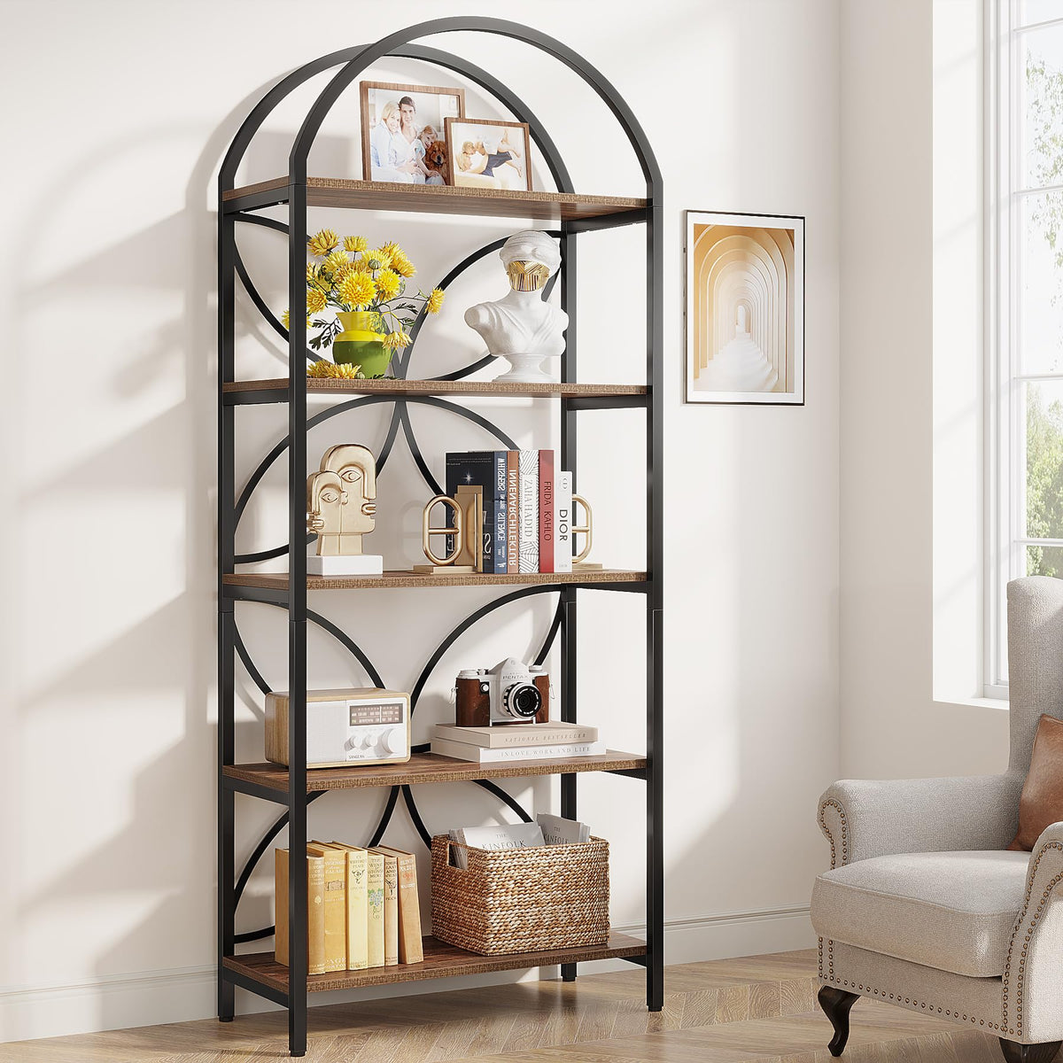 75 Inch Tall Arched 5-Tier Bookshelf U405100