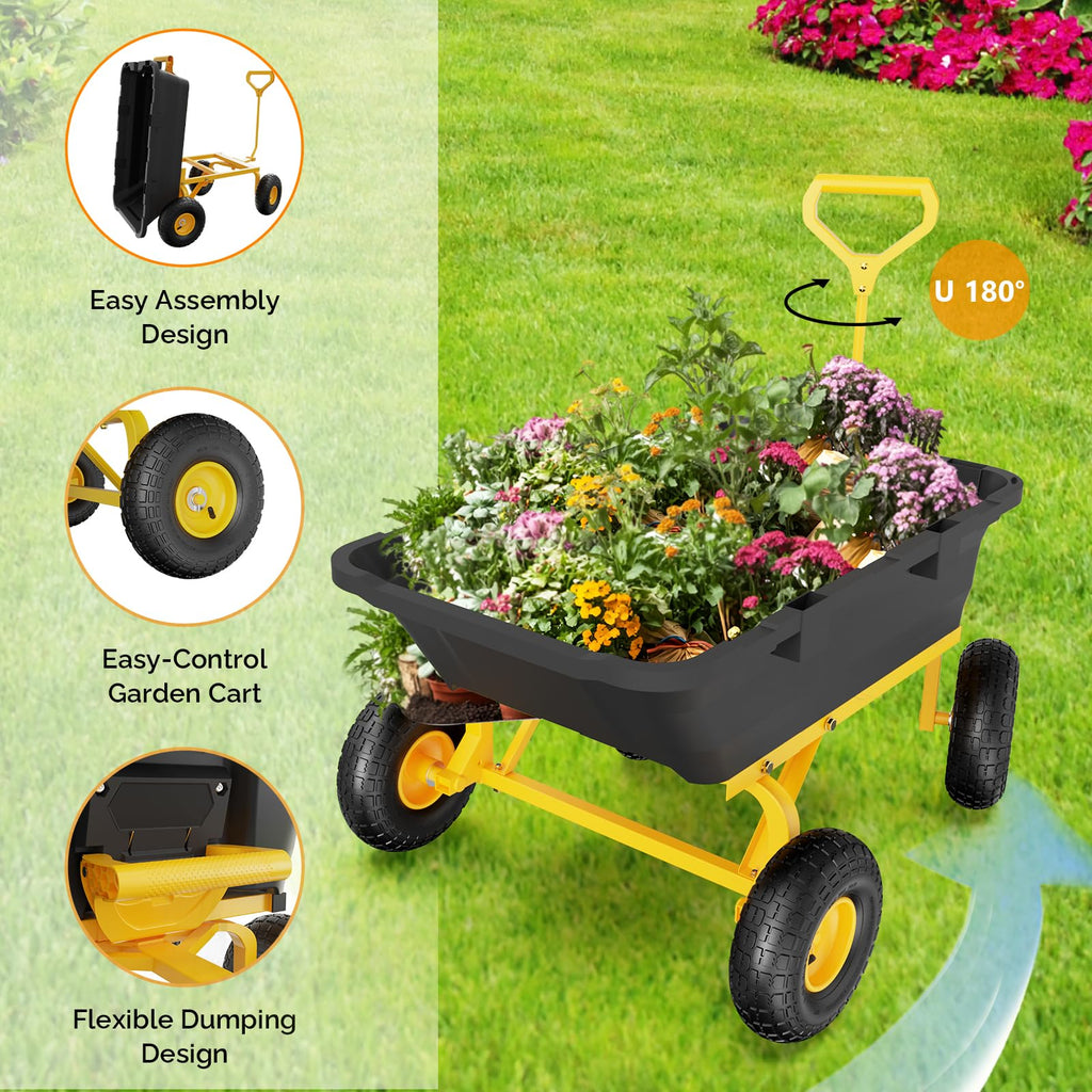Heavy Duty Dump Cart Wagon, 770LBS Poly Wheelbarrow, 10in All-Terrain Pneumatic Tires K54742