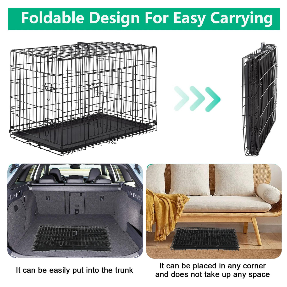 42 inch Folding Metal Wire Dog Crate with Double Door G3017