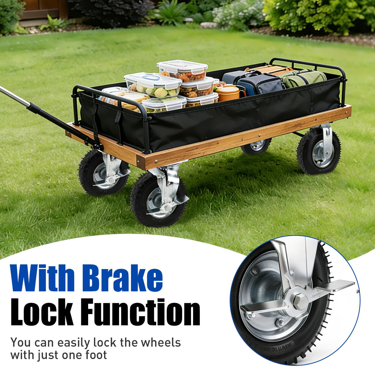 8 Inch Heavy Duty Pneumatic Caster Wheels with Brake, 1000 lbs Capacity, Set of 4 Y238