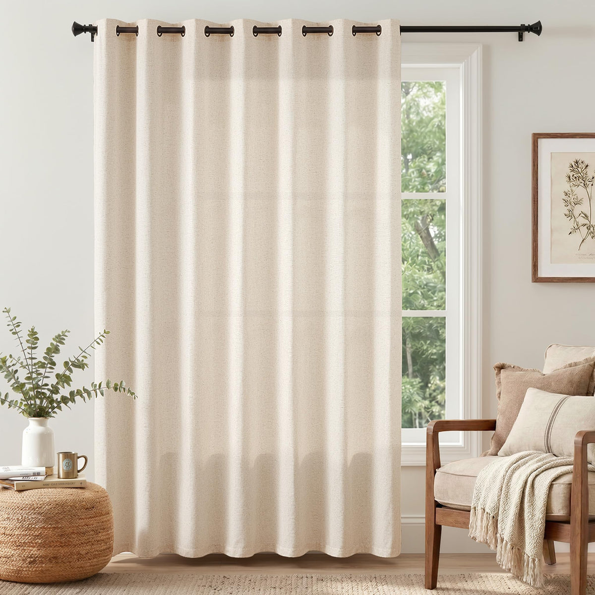 Linen Curtain 84 Inch Light Filtering Grommet 1 Panel Beige H6415