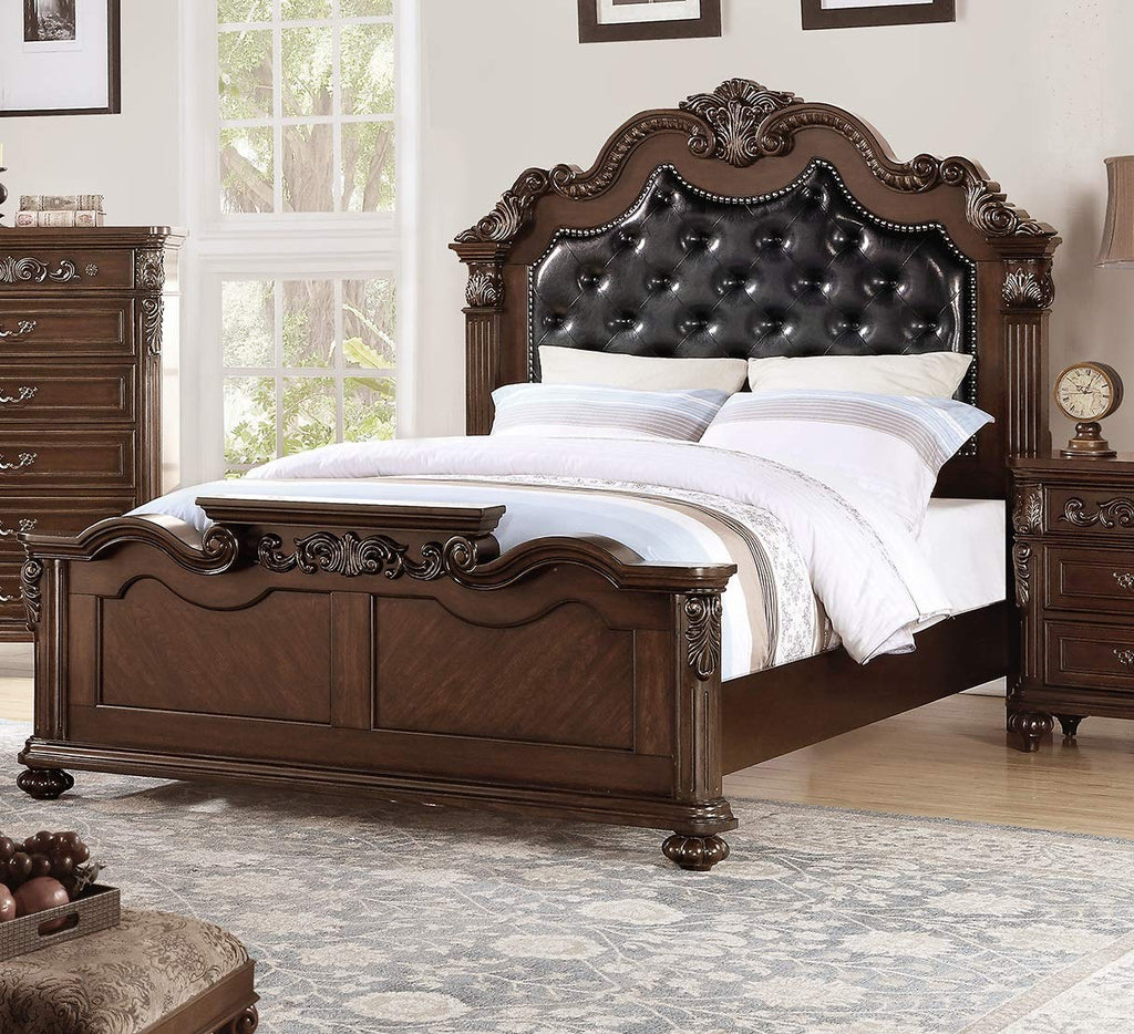 King Size Faux Leather Tufted Headboard Bed C866