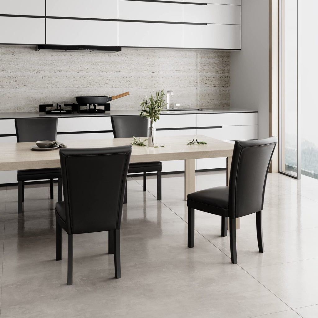 Set of 6 Black Faux Leather Upholstered Dining Chairs with Wood Legs Y805351