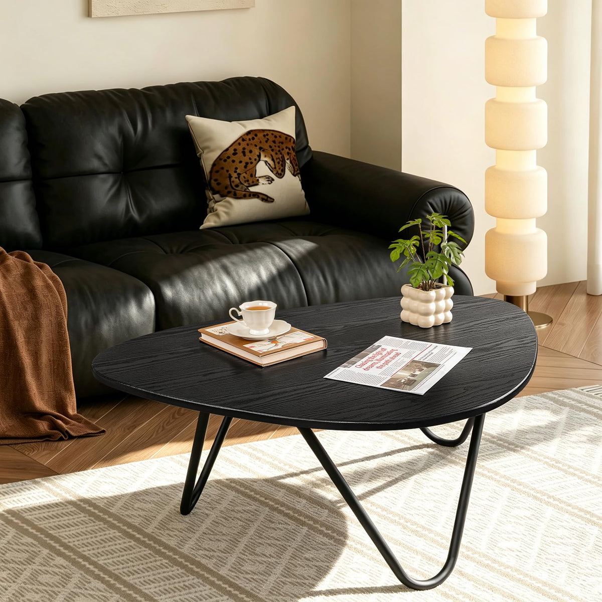 Black Wood Coffee Table with Metal Base X709