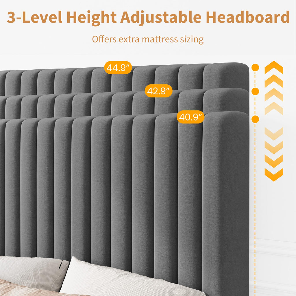 Velvet Upholstered Platform Bed with Adjustable Headboard N809