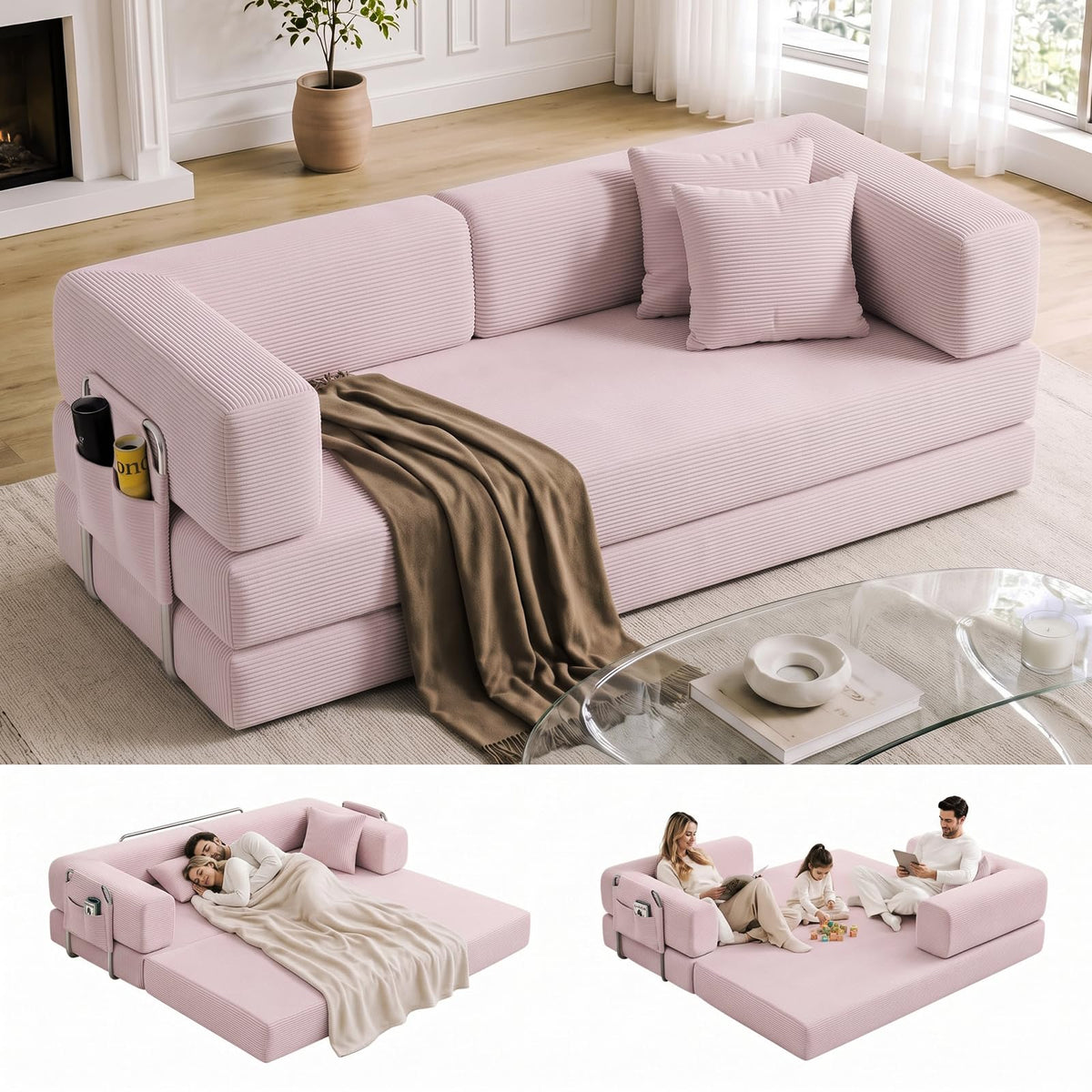 Folding Convertible Corduroy Sofa Bed King Size M632384