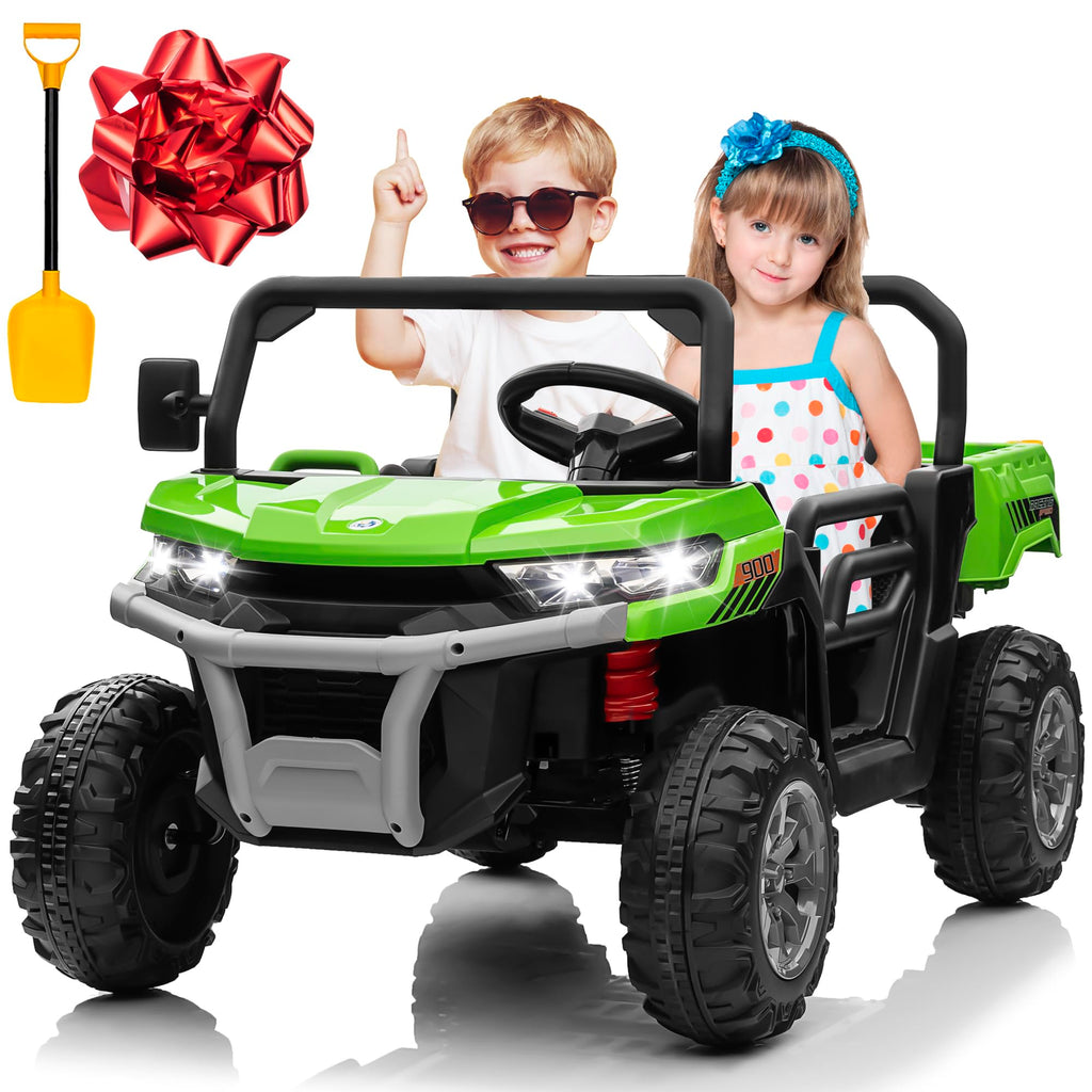 24V 4WD Ride on Truck Car with Dump Bed, 2 Seaters, Remote Control, Green N6479