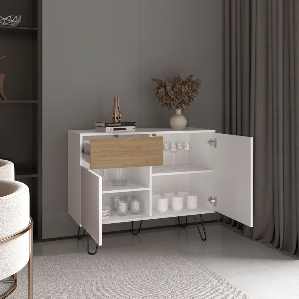 39" White Natural Oak Console Table with Storage T790402