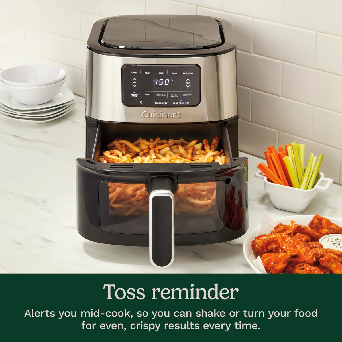 6-Quart Air Fryer with 5 Cooking Functions, Stainless Steel & Black T72029