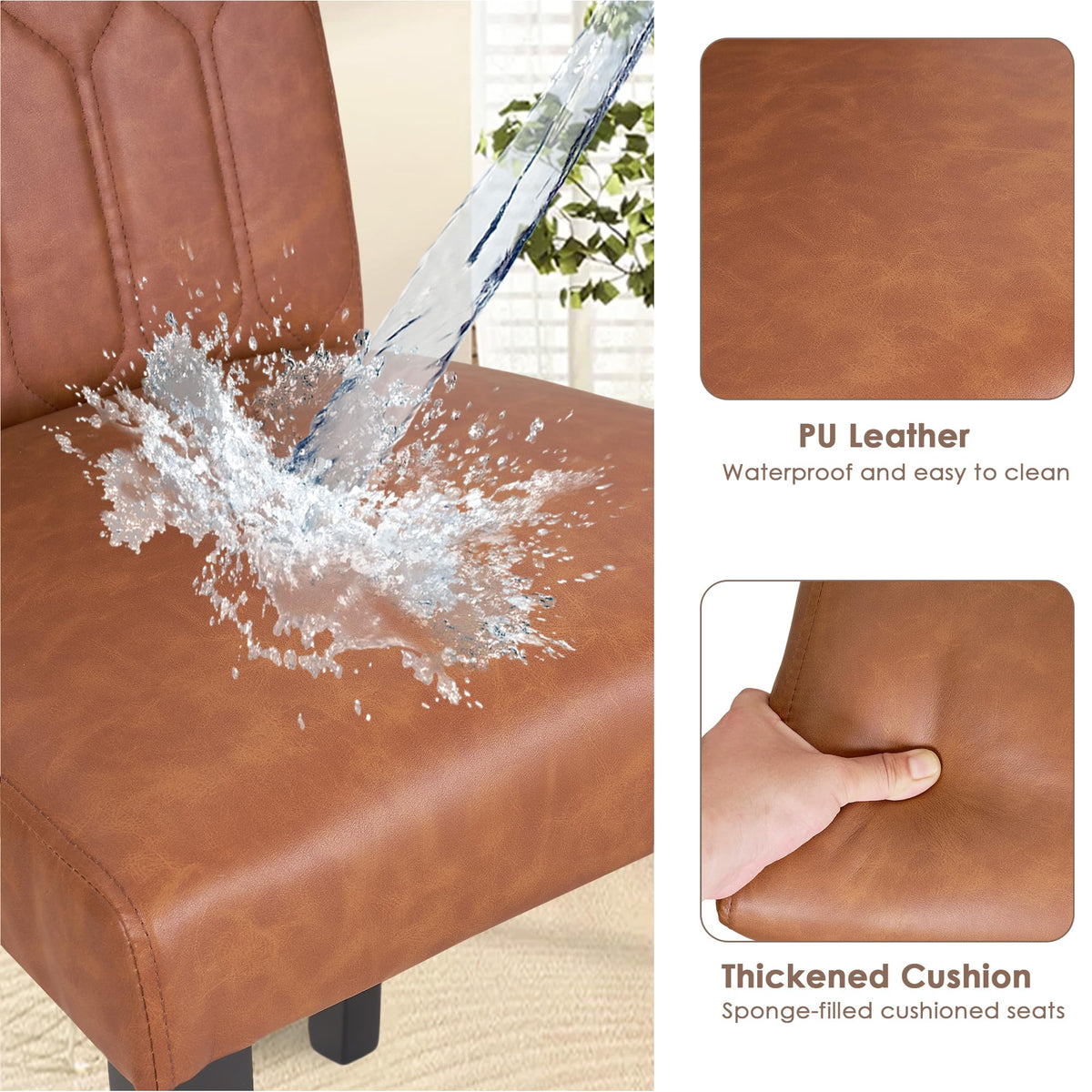 Upholstered Dining Chairs Set of 2 PU Leather Brown V6890
