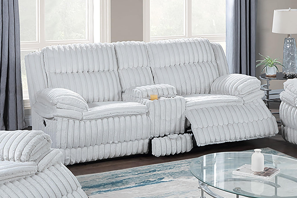 Light Gray Corduroy Reclining Loveseat with Console Drawer H554