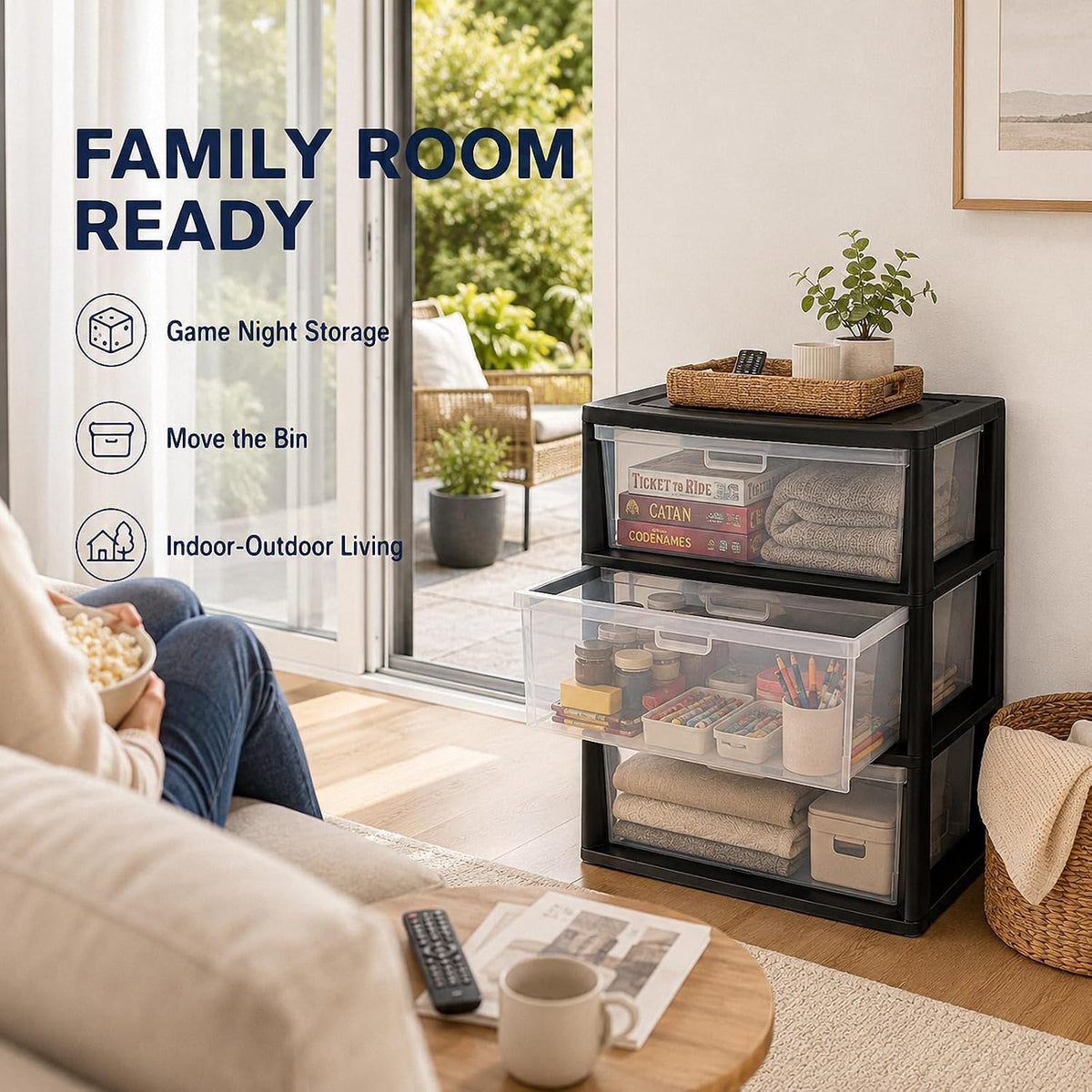 Black 3 Drawer Plastic Storage Tower H118230