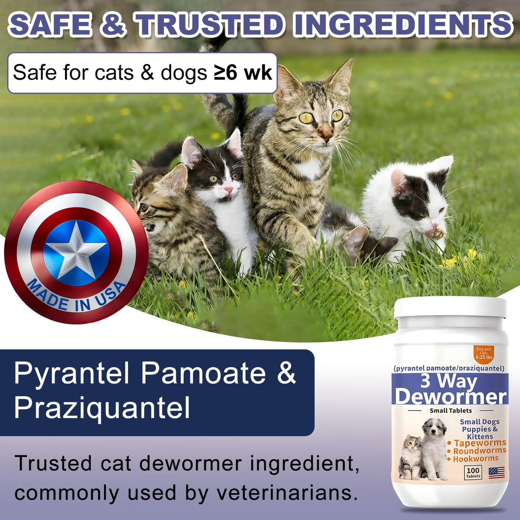 3-Way Dewormer for Small Dogs, Puppies & Kittens, 100 Tablets Q5728