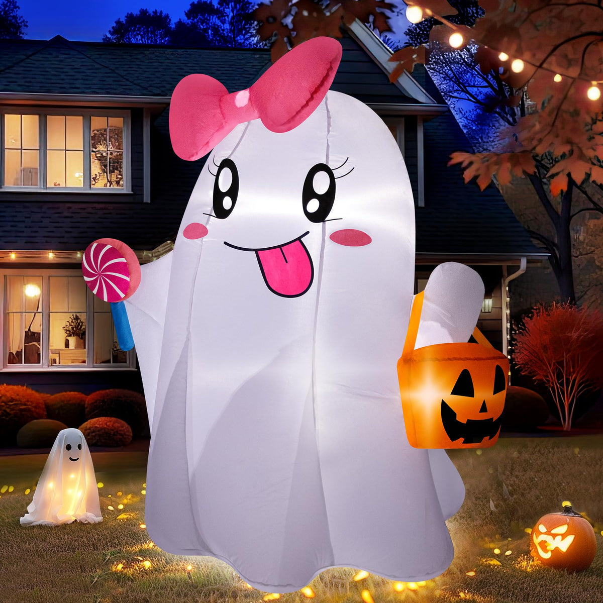 5FT Halloween Inflatables Ghost with Built-in LED Lights M144250