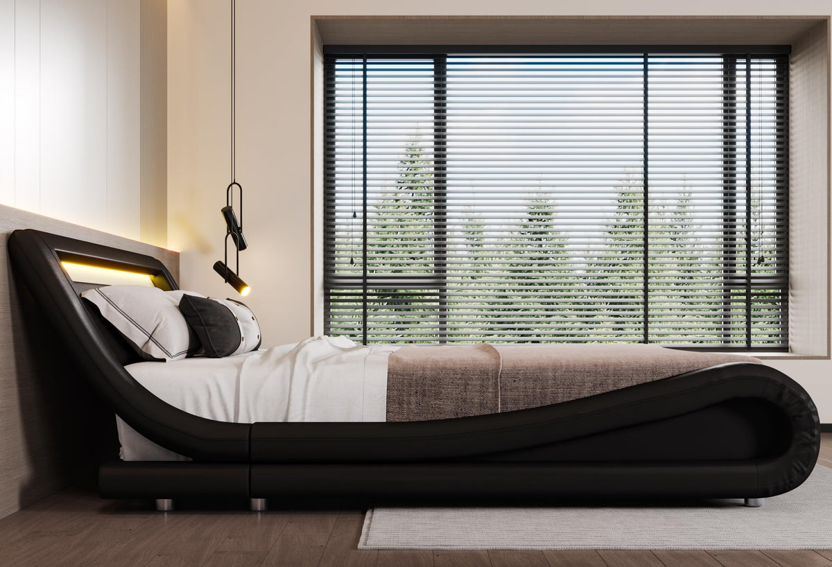 Full Size Bed Frame with Upholstered LED Headboard O6118