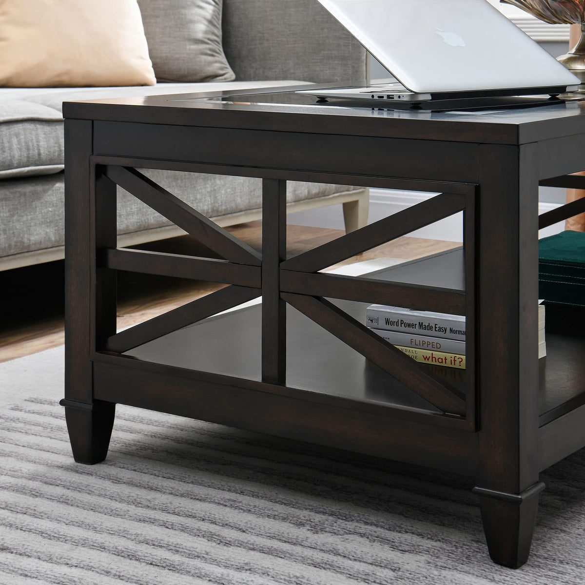 45.5"W Solid Wood Glass Coffee Table C8311