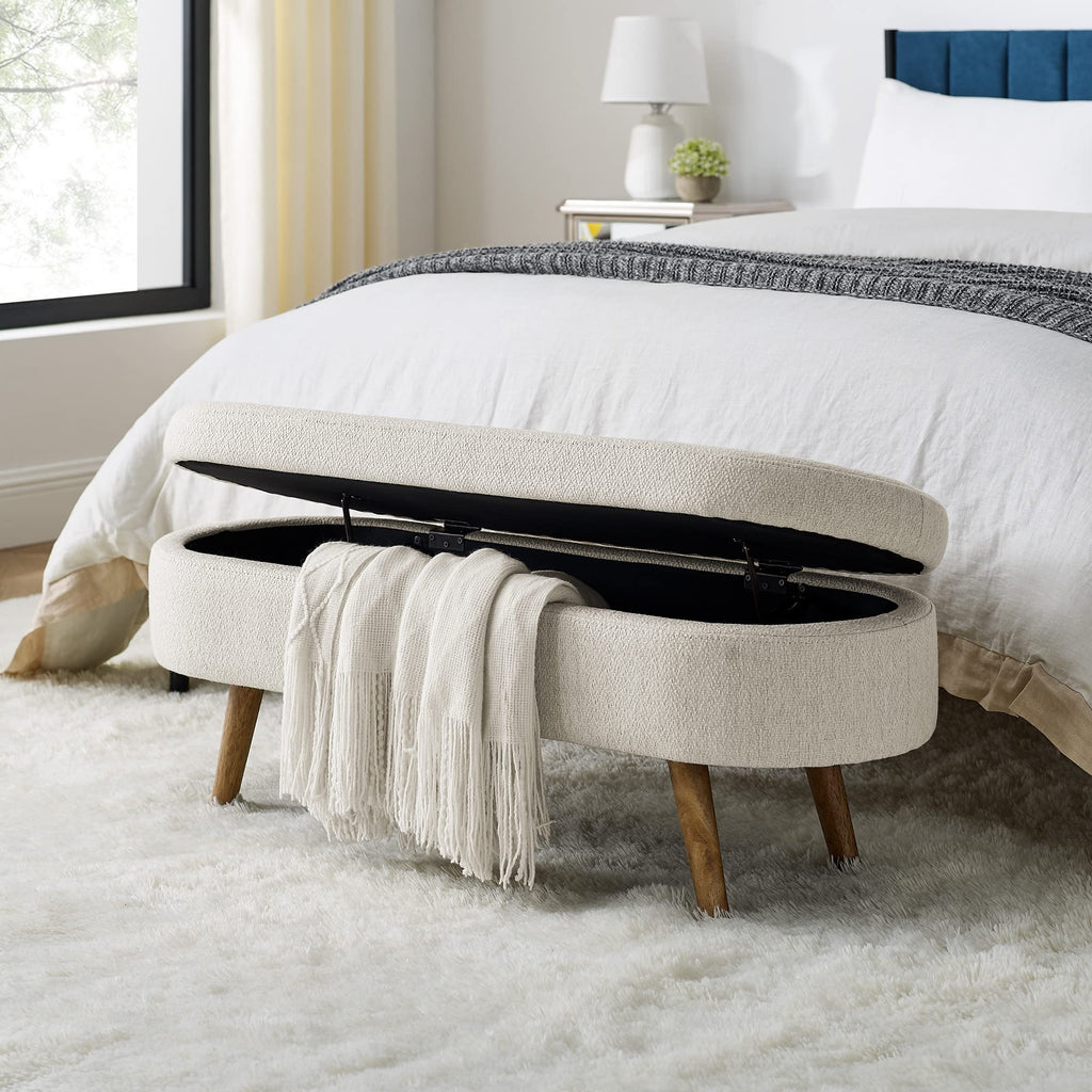 Beige Oval Storage Bench with Rubber Wood Legs K950
