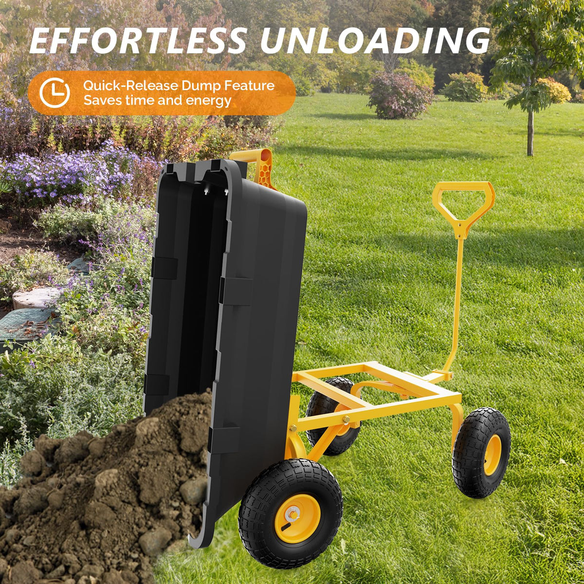 Heavy Duty Dump Cart Wagon, 770LBS Poly Wheelbarrow, 10in All-Terrain Pneumatic Tires K54742