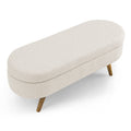 Beige Oval Storage Bench with Rubber Wood Legs K950