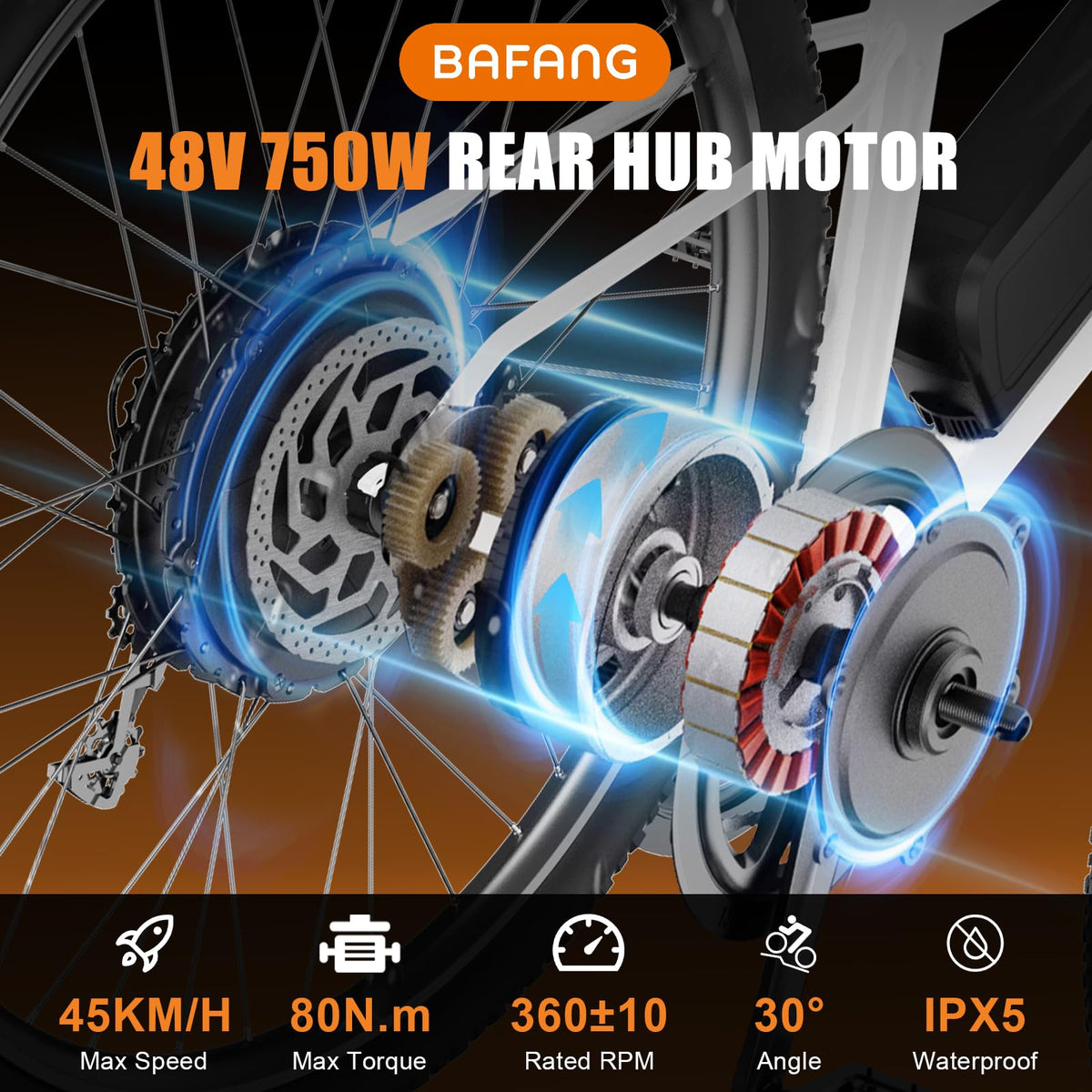 48V 750W Electric Bicycle Conversion Kit Rear Hub Motor Wheel Q832