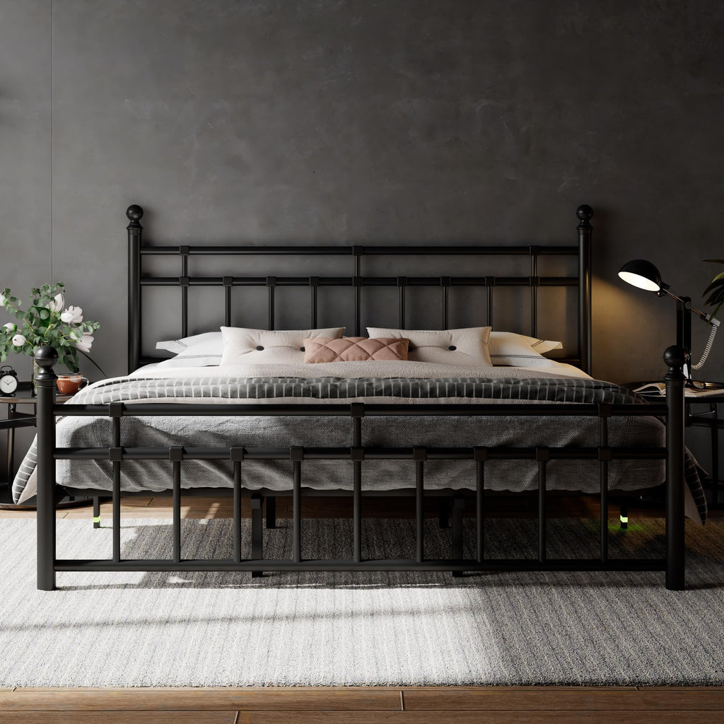 King Size Black Metal Platform Bed Frame with Headboard and Footboard O6912