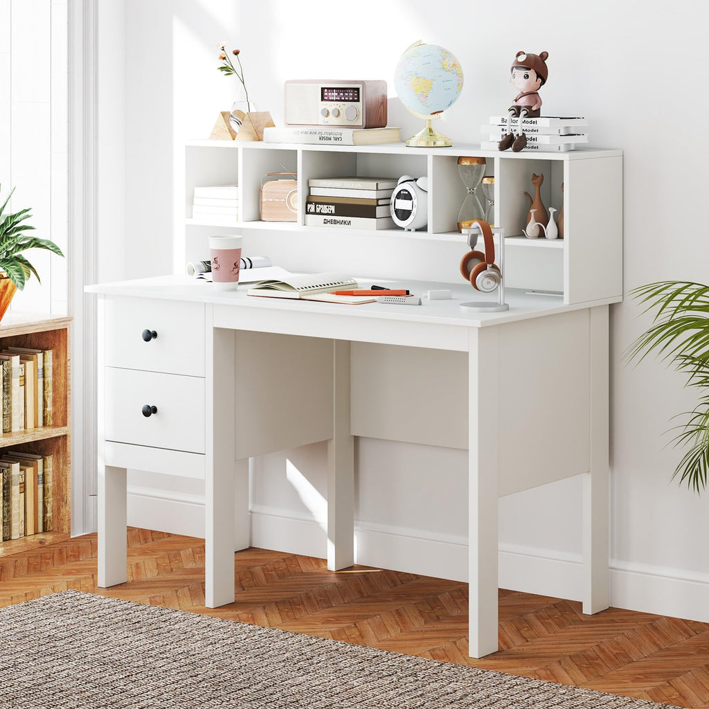 White Desk with Drawers and Hutch P14268