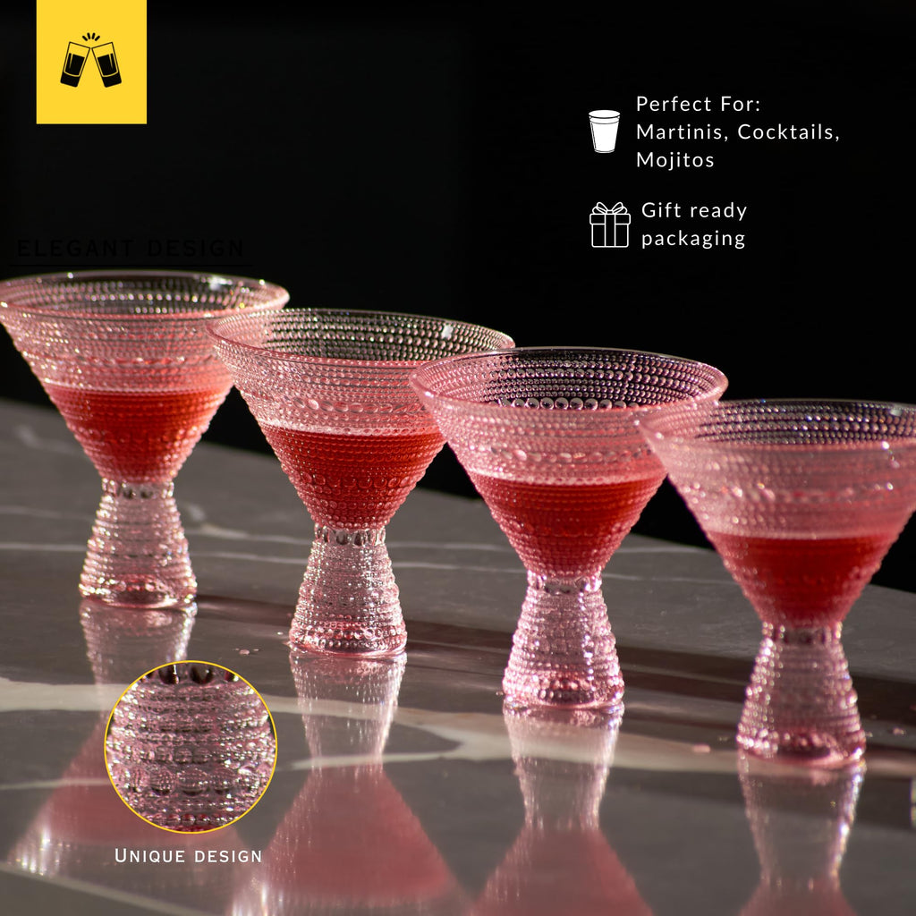 Pink & Clear 9oz Set of 6 Martini Glasses I45023