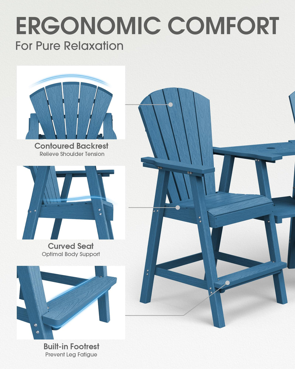 Navy Blue Adirondack Chairs Set of 2 with Table Trays T808249