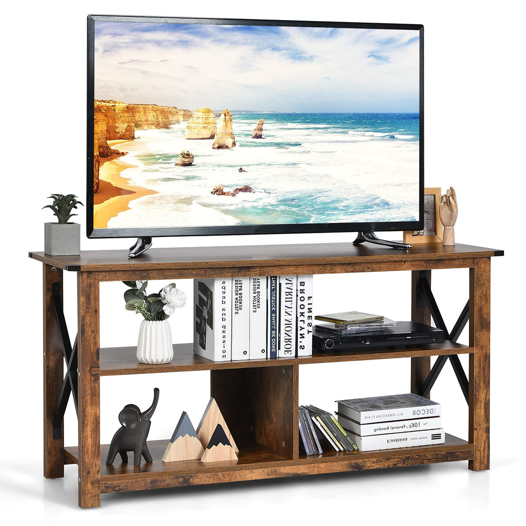 Brown 3 Tier Wood TV Stand with Open Shelves A949