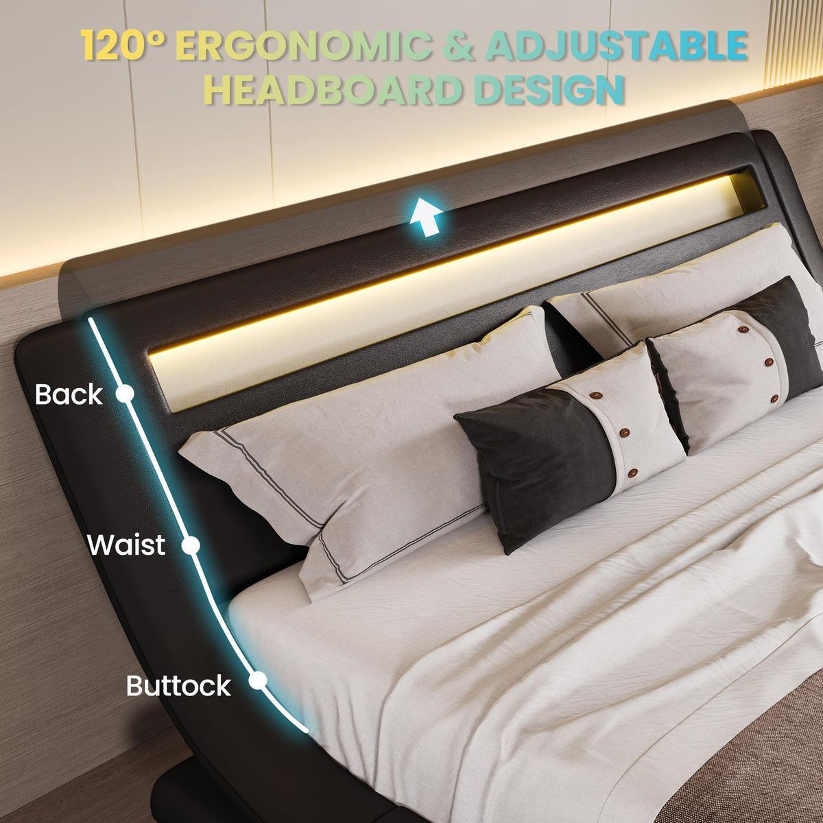 Full Size Bed Frame with Upholstered LED Headboard O6118