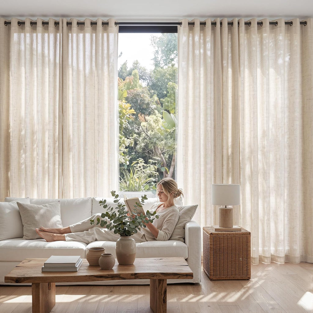 Linen Curtain 84 Inch Light Filtering Grommet 1 Panel Beige H6415