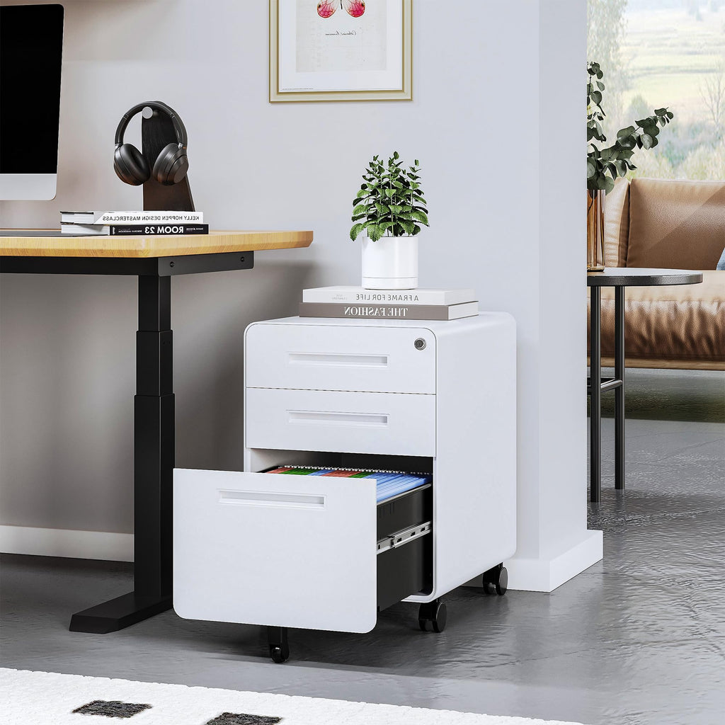3 Drawer White Metal Filing Cabinet with Lock U467