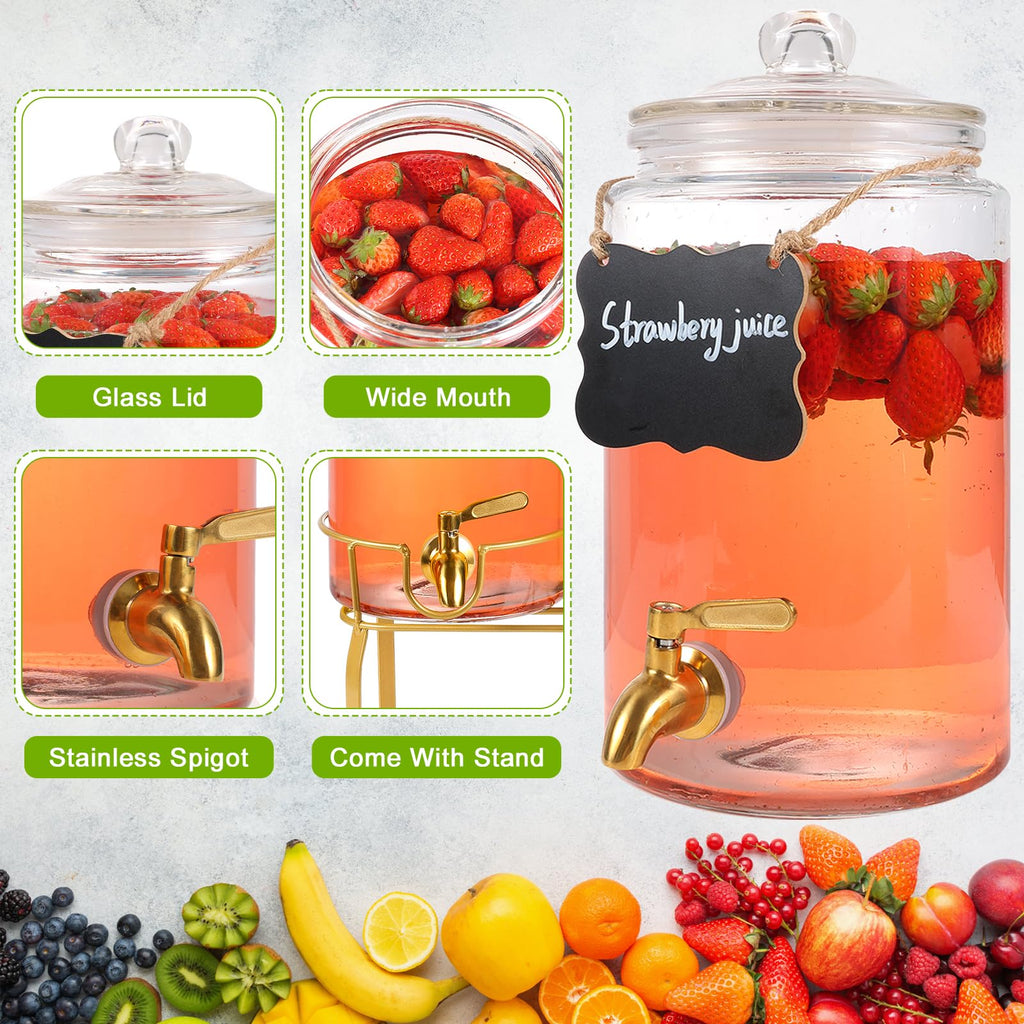 1 Gallon Glass Drink Dispenser with Stainless Steel Spigot H4502