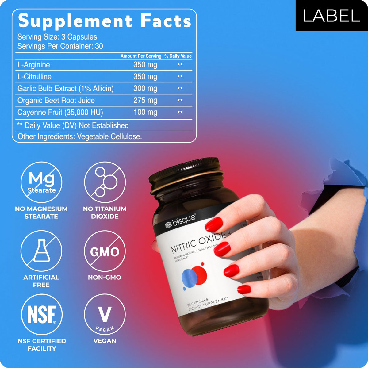 90 Capsules Vegan Non-GMO Nitric Oxide Booster Supplement with L-Arginine, Cayenne Fruit, and Beet Root K4006
