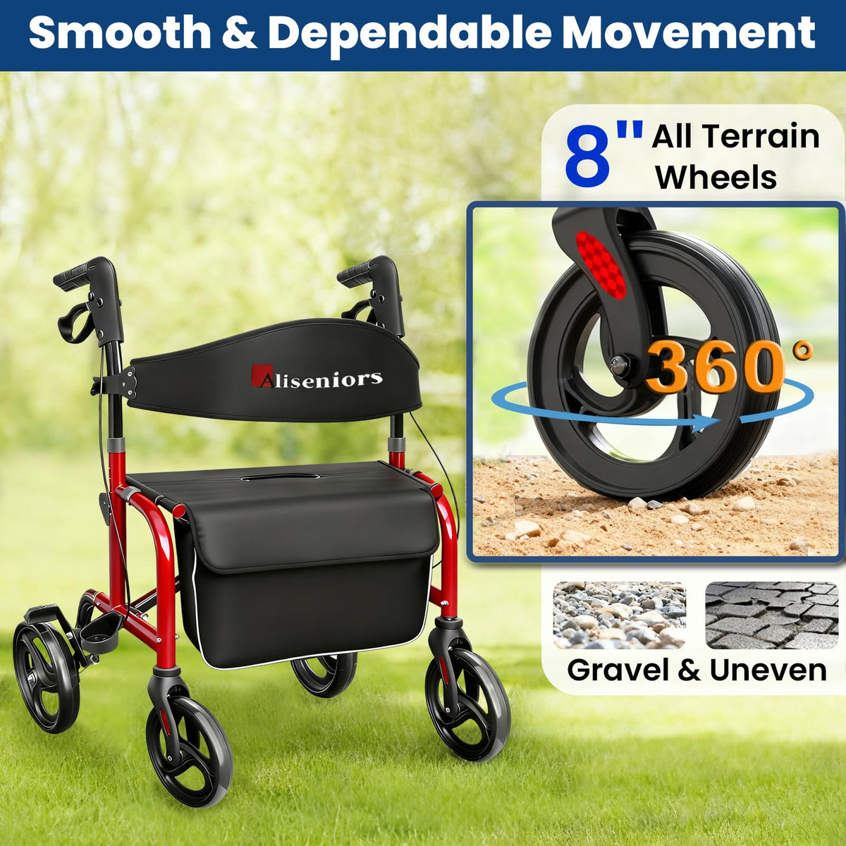 Bariatric Rollator Walker with Wide Seat W62527